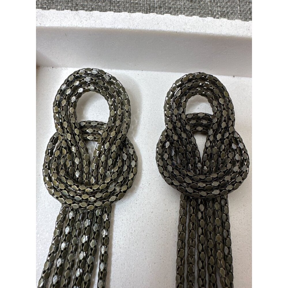 Metallic Knot Design Dangle Earrings Long Antique Bronze Tone Statement Jewelry - Picture 4 of 5
